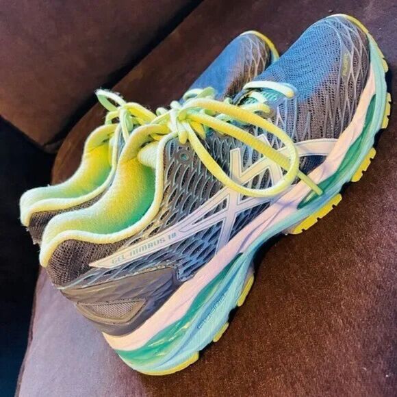 Excellent ASICS GEL NIMBUS 18 Grey Turquoise Lime Womens 7.5 US Medium 39 EUR - Picture 4 of 13